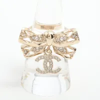 シャネル ココマーク リボン GP×ラインストーン リング B24B ゴールド