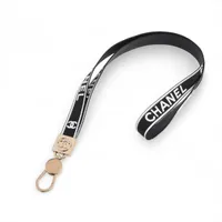 シャネル ココマーク ロゴ レザー×ファブリック ネックストラップ B25P ブラック