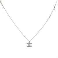 シャネル ココマーク メタル×フェイクパール ネックレス A18V シルバー