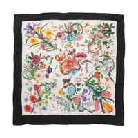 Gucci フローラ　シルクスカーフ フローラ プリント シルクツイル スカーフ ・マルチカラー＆ブラック
