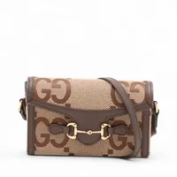 グッチ ジャンボGG ホースビット 1955 キャンバス ショルダーバッグ ブラウン