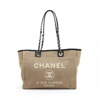 シャネル ドーヴィルMM キャンバス ベージュ シルバー金具