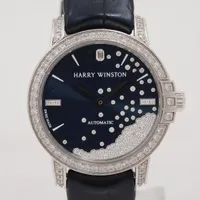 ハリーウィンストン ミッドナイト ダイヤモンド ドロップ MIDAHM29WW002 WG×革 AT 青文字盤