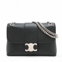 セリーヌ トリオンフ ヴィクトワール レザー チェーンショルダーバッグ ブラック