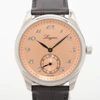 ロンジン マスターコレクション L2.843.4.93.2 SS×革 AT サーモン文字盤