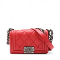 シャネル ボーイシャネル20 スモール レザー レッド ガンメタリック金具