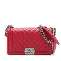 シャネル ボーイシャネル25 ラムスキン レッド シルバー金具