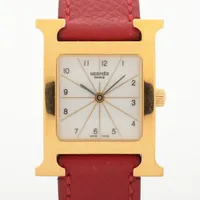 エルメス Hウォッチ HH1.201 GP×革 QZ 白文字盤