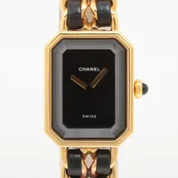 シャネル プルミエールL GP×革 QZ 黒文字盤