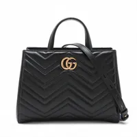 グッチ GGマーモント レザー 2WAYハンドバッグ ブラック