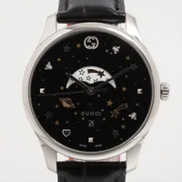 グッチ Gタイムレス 126.3 SS×社外革 QZ 黒文字盤