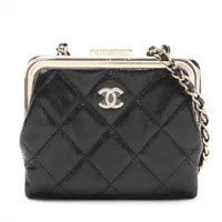 シャネル マトラッセ レザー がま口 ブラック ゴールド金具