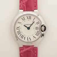 カルティエ バロンブルー ドゥ カルティエ W69010Z4 SS×革 QZ シルバー文字盤