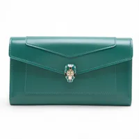 ブルガリ セルペンティ レザー ロングウォレット グリーン×パープル
