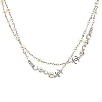 シャネル ココマーク メタル×ラインストーン×フェイクパール ロングネックレス I25S シルバー