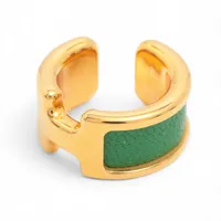 エルメス オランプ GP×革 イヤーカフ グリーン×ゴールド