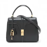 セリーヌ 16セーズ スモール レザー 2WAYハンドバッグ ブラック