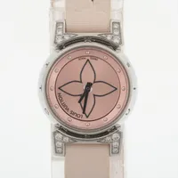 ルイ・ヴィトン タンブール ビジュ Q151P SS×革 QZ ピンク文字盤