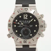 ブルガリ ディアゴノスクーバGMT SD38SGMT SS×ラバー AT 黒文字盤