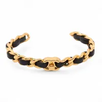 シャネル ココマーク ターンロック GP×革 バングル G20A ブラック×ゴールド