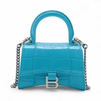 バレンシアガ アワーグラス クロコ型押し 2WAYハンドバッグ ブルー