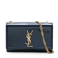 サンローランパリ クラシックケイト パテントレザー チェーンショルダーバッグ ブルー