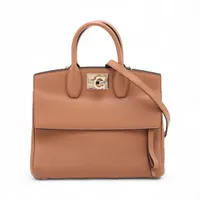 フェラガモ ガンチーニ スタジオ レザー 2WAYハンドバッグ ブラウン