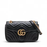 グッチ GGマーモント レザー チェーンショルダーバッグ ブラック
