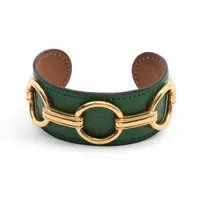 エルメス レガード GP×革 バングル グリーン×ゴールド