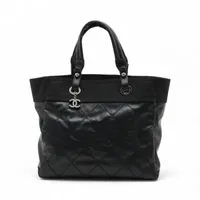 シャネル パリビアリッツMM コーティングキャンバス ブラック シルバー金具