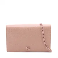 グッチ GGマーモント レザー チェーンウォレット ピンク