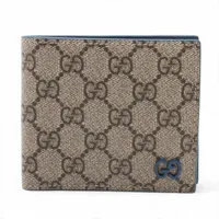 グッチ GGスプリーム 768244 PVC×レザー コンパクトウォレット ベージュ×ブルー