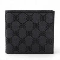 グッチ×バレンシアガ ザ ハッカープロジェクト 680430 キャンバス×レザー 二つ折り財布 ブラック