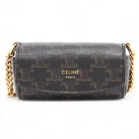 セリーヌ トリオンフ PVC×レザー フラグメントケース ダークブラウン