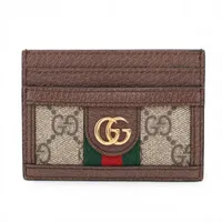 グッチ GGスプリーム 523159 PVC×レザー カードケース ブラウン×ベージュ