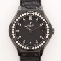 ウブロ クラシックフュージョン SS×TI×CE×ラバー×革 QZ ブラック文字盤