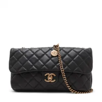 シャネル ココマーク ラムスキン ハンドバッグ べっ甲 ブラック