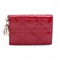 ディオール レディディオール カナージュ レザー×パテント カードケース ボルドー