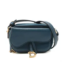 クリスチャンディオール サドル レザー ショルダーバッグ ブルー