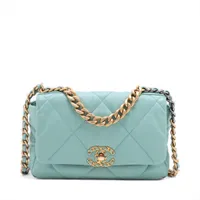 シャネル シャネル19 ラムスキン グリーン ゴールド×シルバー金具