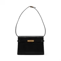 サンローランパリ マンハッタン クロコ型押し ショルダーバッグ ブラック