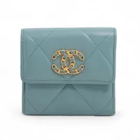 シャネル シャネル19 ラムスキン ブルー ゴールド金具