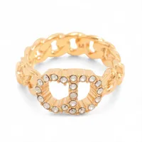 ディオール CD ICON チェーンリンク GP×ラインストーン リング M ゴールド