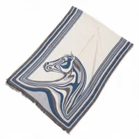 エルメス レクタングル カシミヤ×シルク ストール ベージュ×ネイビー