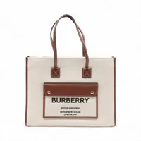 バーバリー ミディアム ツートン キャンバス トートバッグ ベージュ
