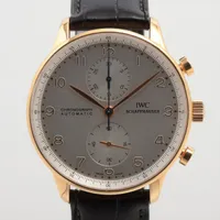 IWC ポルトギーゼ クロノグラフ IW371402 YG×社外革 AT シルバー文字盤