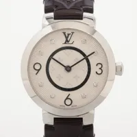 ルイ・ヴィトン タンブール Q12MG SS×革 QZ シルバー文字盤