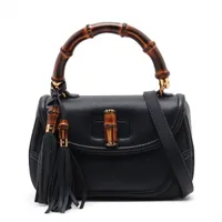 グッチ ニューバンブー レザー 2WAYハンドバッグ ネイビー