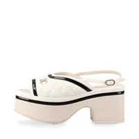 シャネル ココマーク マトラッセ レザー ウェッジソールサンダル 23A 35 ホワイト