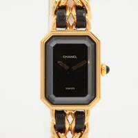 シャネル プルミエールS GP×革 QZ 黒文字盤